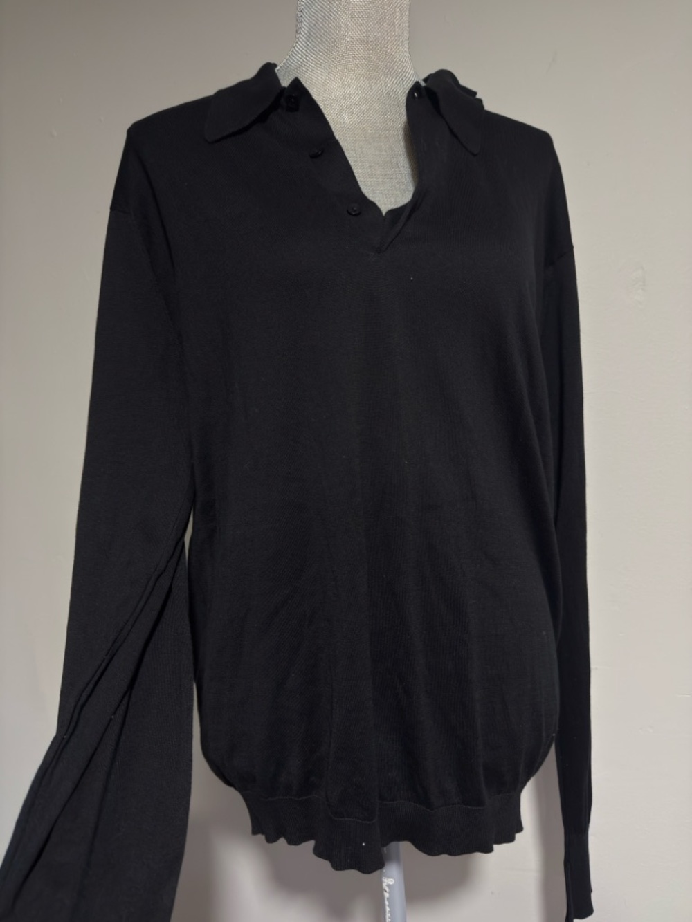John Smedley Black Collared Button Pullover